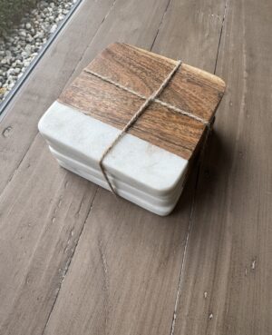 Marble & Wood Square Coaster Sets