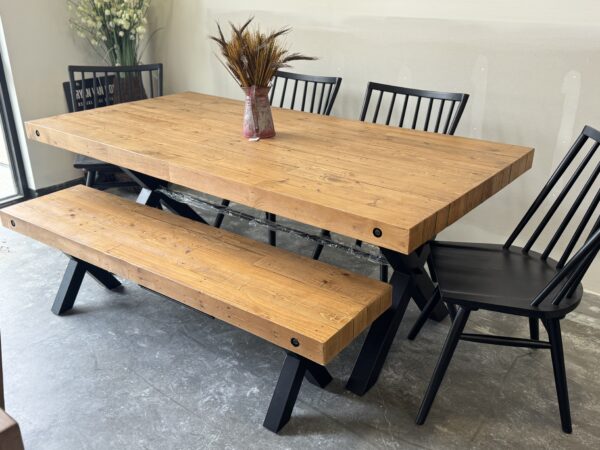 SALE - Toronto 200cm Fixed Top Table, 4 Chairs & Bench in Rustic Natural - Image 2