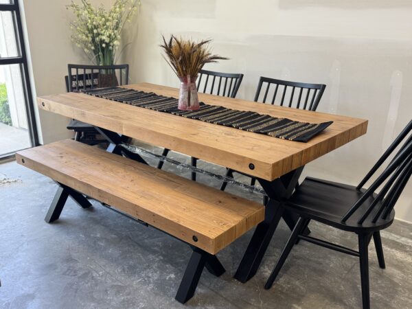 SALE - Toronto 200cm Fixed Top Table, 4 Chairs & Bench in Rustic Natural