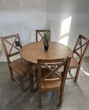 Brooklyn 100cm Round Extending Table & 4 Chairs in Cashew - WAREHOUSE SALE