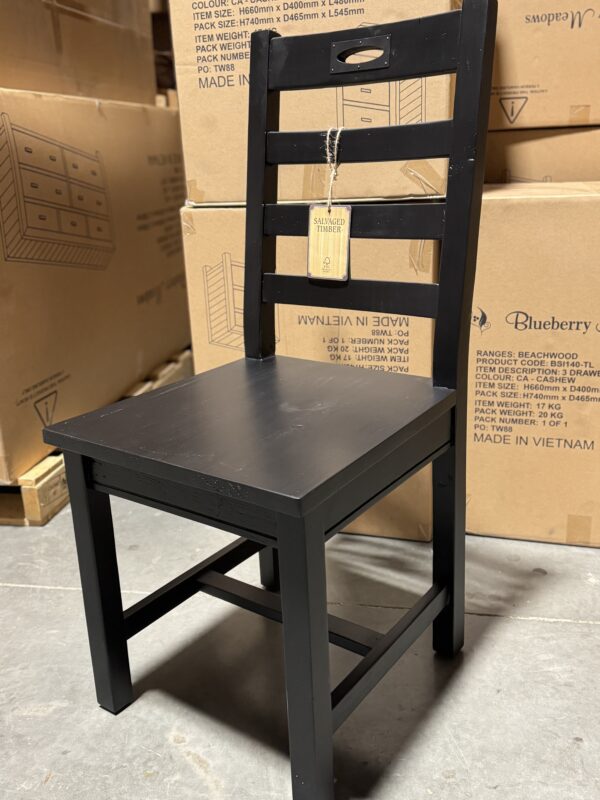 Flea Market Dining Chair with Wood Seat in Matt Black