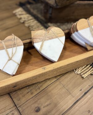 Marble & Wood Heart Coasters