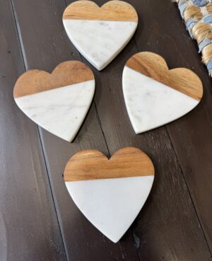 Marble & Wood Heart Coasters