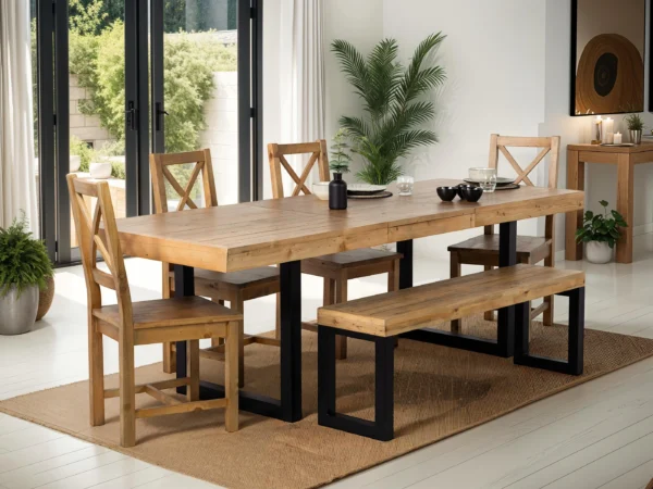 PRE ORDER - Brooklyn Large 180/240cm Extending Table, 4 Chairs & Bench in LIGHT