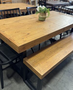 Brooklyn Large 180/240cm Extending Table, 4 Como Chairs plus Bench in rustic natural - WAREHOUSE SALE