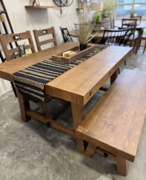 Kai 180/240cm Extending Dining Table & 6 Flea Wood Seat Chairs - in Cashew