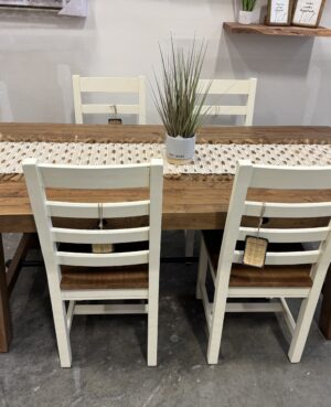 Kai 180/240cm Extending Dining Table, 4 Brooklyn Chairs plus Bench - in Two Tone