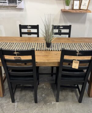 Kai 200cm Dining Table in Cashew and 6 Black Chairs - WAREHOUSE SALE