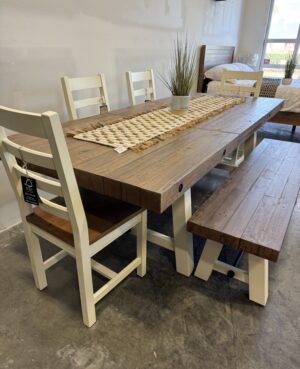Kai 180/240cm Extending Dining Table, 4 Chairs plus Bench in Two Tone - WAREHOUSE SALE