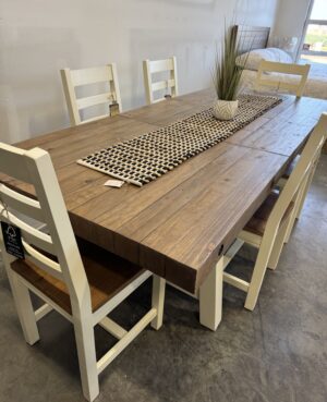 Kai 180/240cm Extending Dining Table & 6 Chairs in Two Tone - WAREHOUSE SALE