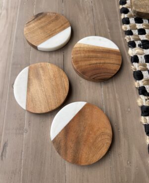 Marble & Wood Round Coaster Sets