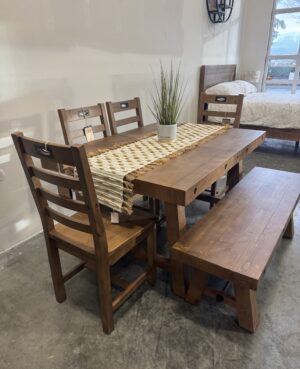 Kai 140/180cm Extending Dining Table, 4 Chairs & Bench in Cashew - WAREHOUSE SALE