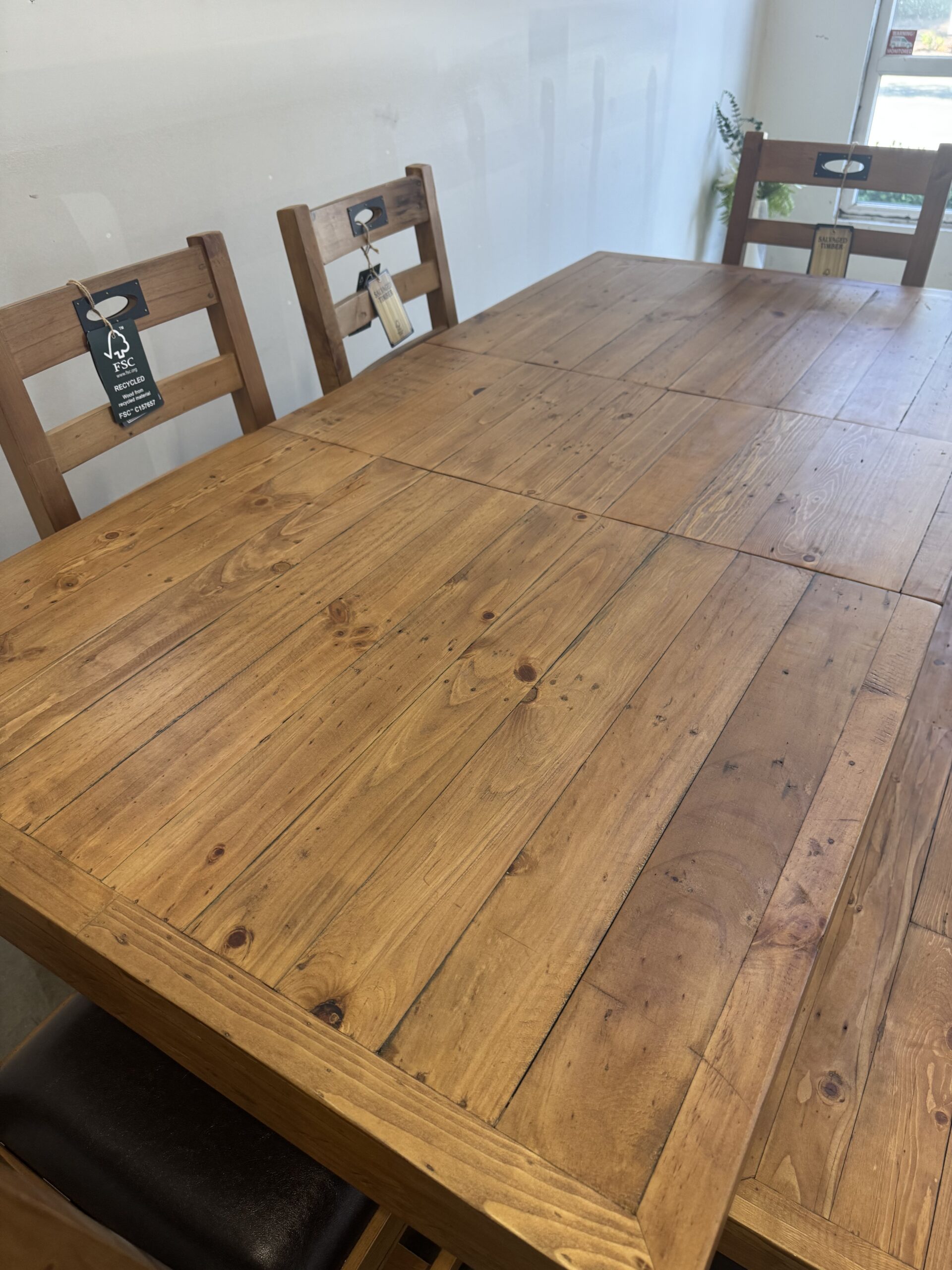 Brooklyn Small 140/180cm Extending Table & Flea Market Wood Seat Chair Set in Rustic Natural - Image 5