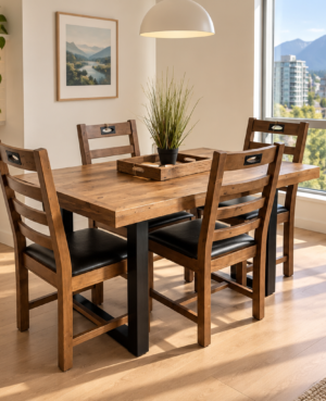 Brooklyn 135/80cm Fixed Top Table & 4 Flea Market Chairs in Cashew - ARRIVES NOV