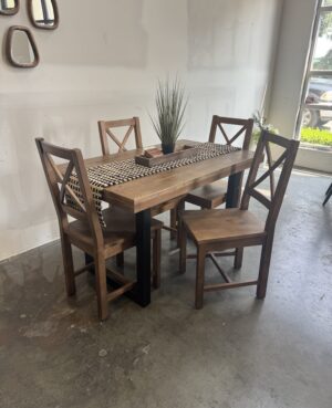 Brooklyn 135/80cm Fixed Top Table & 4 Crossback Chairs in Cashew - ARRIVES AUG
