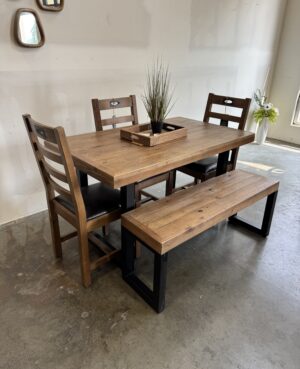 Brooklyn 135/80cm Fixed Top Table & 3 Flea Market Chairs Plus Bench in Cashew