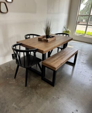 Brooklyn 135/80cm Fixed Top Table & 3 Bogart Chairs Plus Bench in Cashew - ARRIVES OCT