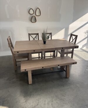 Kai 140/180cm Extending Table & Bench Set in Sun Bleached