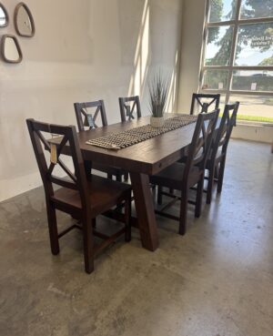 Kai 200cm Dining Table Set with 6 Crossback in Coffee Bean