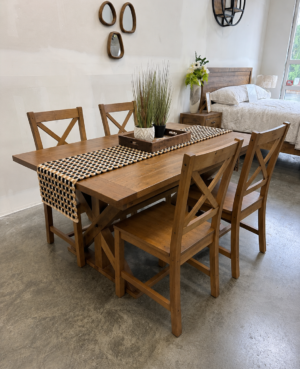 Bavaria Small 140/180cm Extending Dining Set with 4 Crossback Chair in Cashew