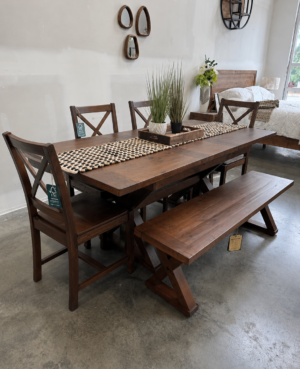 Bavaria 180/220cm Large Extending Dining Table Set with Crossback Chairs in Coffee Bean