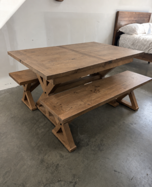 Bavaria Small Cross Leg Extending Dining Table with 2 x Bench Set in Cashew