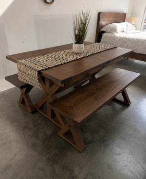 Bavaria Small Cross Leg Extending Dining Table with 2 x Bench Set in Coffee Bean