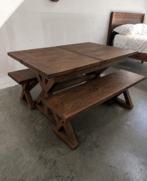 Bavaria Small Cross Leg Extending Dining Table with 2 x Bench Set in Coffee Bean