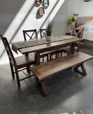 New England Small Extending Dining Table, 4 Chairs plus Bench in Cashew
