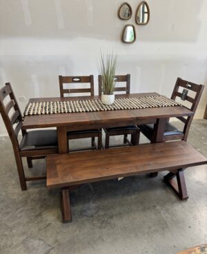 New England Small Extending Dining Table, 4 Chairs plus Bench in Coffee Bean