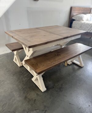 Newport Small Cross Leg Extending Dining Table with 2 x Bench Set