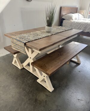 Newport Small Cross Leg Extending Dining Table with 2 x Bench Set