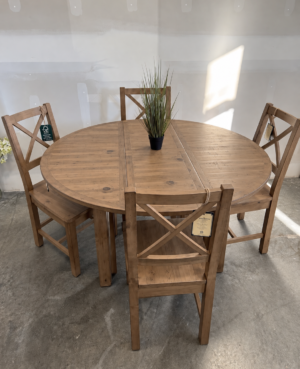 Brooklyn 120cm Round Extending Table & 4 Chairs in Cashew