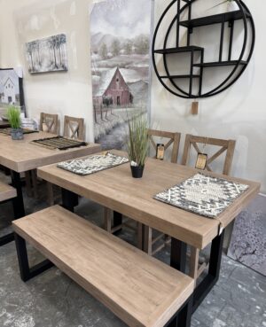 Brooklyn 135/80cm Fixed Top Table & Bench in Sun Bleached Grey