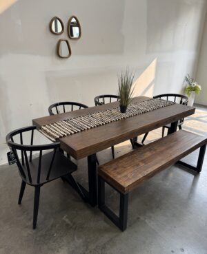 Brooklyn 180/90cm Fixed Top Table in Coffee Bean, 4 Bogart Chairs Plus Bench