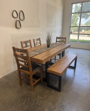 Brooklyn Small 140/180cm Extending Table & Flea Market PU Seat Chair Set in Rustic Natural