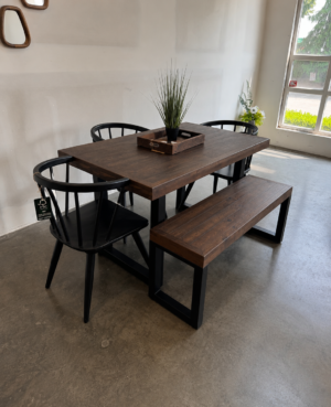 Brooklyn 135/80cm Fixed Top Table & 3 Bogart Chairs Plus Bench in Coffee Bean