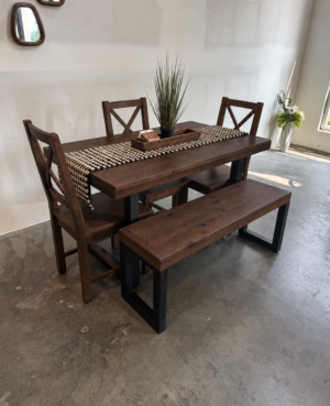 Brooklyn 135/80cm Fixed Top Table & 3 Crossback Chairs Plus Bench in Coffee Bean