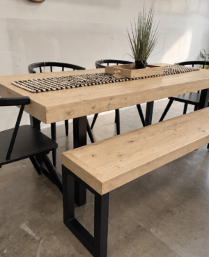 Brooklyn 200/90cm Fixed Top Table & Bogart Black Chairs In Buttermilk