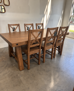 Kai 200cm Dining Table Set with 6 Crossback in Cashew