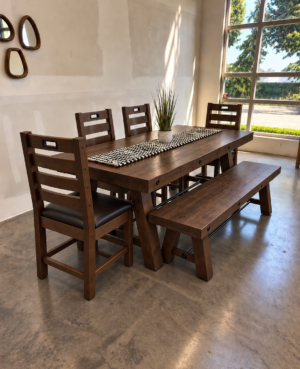 Kai 180/240cm Extending Dining Table & 4 Flea Chairs plus Bench in Coffee Bean - ARRIVES OCT