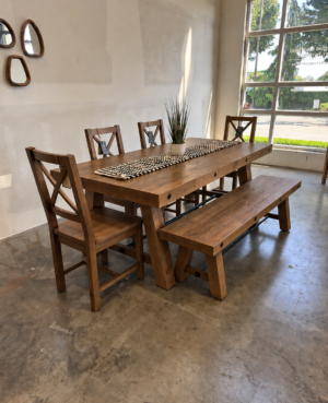 Kai 200cm Dining Table Set with Crossback Chairs in Cashew