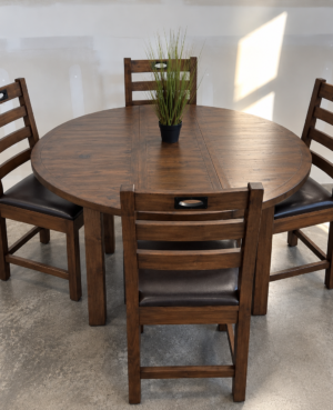 Brooklyn 120cm Round Extending Table & 4 Flea Chairs in Coffee Bean - ARRIVES OCT
