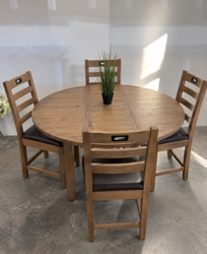 Brooklyn 120cm Round Extending Table & 4 Flea Chairs in Cashew - ARRIVES OCT