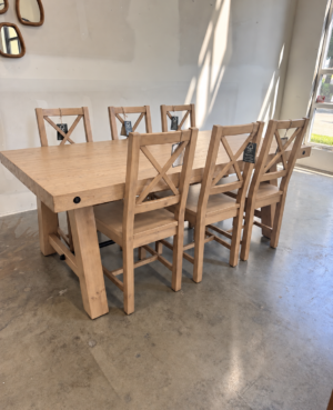 Kai 200cm Dining Table Set with 6 Crossback in Buttermilk