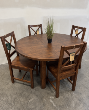 Brooklyn 120cm Round Extending Table & 4 Chairs in Coffee Bean
