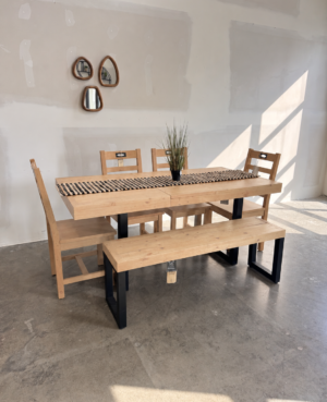 Brooklyn Small 140/180cm Extending Table & Flea Market Wood Seat Chair Set in Buttermilk