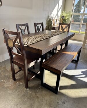 Brooklyn 200/90cm Fixed Top Table, 4 Crossback Chairs & Bench In Coffee Bean