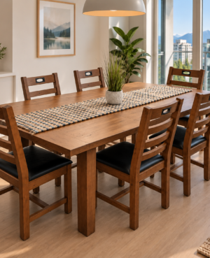 New England Large Extending Dining Table & 6 Flea Market Chairs in Cashew