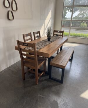 Brooklyn Small 140/180cm Extending Table, 4 Flea Market Chairs & Bench in Cashew - ARRIVES NOV